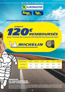 Catalogue Euromaster de la semaine "EUROMASTER" avec 2 pages, valide du 09/06/2025 au 22/06/2025 pour Dax et alentours Prospectus Euromaster de la semaine "EUROMASTER" avec 2 pages, valide du 09/06/2025 au 22/06/2025 pour Dax et alentours