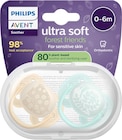 Schnuller ultra soft, forest friends Silikon, creme/mint, 0-6 Monate im dm-drogerie markt Prospekt Schnuller ultra soft, forest friends Silikon, creme/mint, 0-6 Monate von PHILIPS AVENT im aktuellen dm-drogerie markt Prospekt für 7,95 €