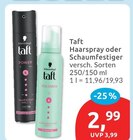 Haarspray oder Schaumfestiger von Schwarzkopf Taft für 2,99 € bei budni im Angebot Haarspray oder Schaumfestiger von Schwarzkopf Taft im aktuellen budni Prospekt