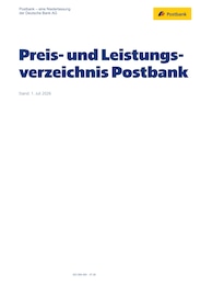 Postbank Prospekt für Arnsberg: "Preis- und Leistungsverzeichnis", 15 Seiten, 01.07.2026 - 30.09.2026