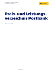 Postbank Banken Prospekt der aktuellen Woche mit 15 Seiten, gültig von 01.07.2026 bis 30.09.2026, in Drensteinfurt und Umgebung Aktueller Postbank Banken Prospekt in Drensteinfurt und Umgebung, "Preis- und Leistungsverzeichnis" mit 15 Seiten, 01.07.2026 - 30.09.2026