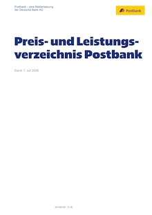Postbank Prospekt der Woche "Preis- und Leistungsverzeichnis" Seite 1, 01.07.2026 bis 30.09.2026 für Peckfitz Aktueller Postbank Prospekt "Preis- und Leistungsverzeichnis" Seite 1 von 15 Seiten für Peckfitz