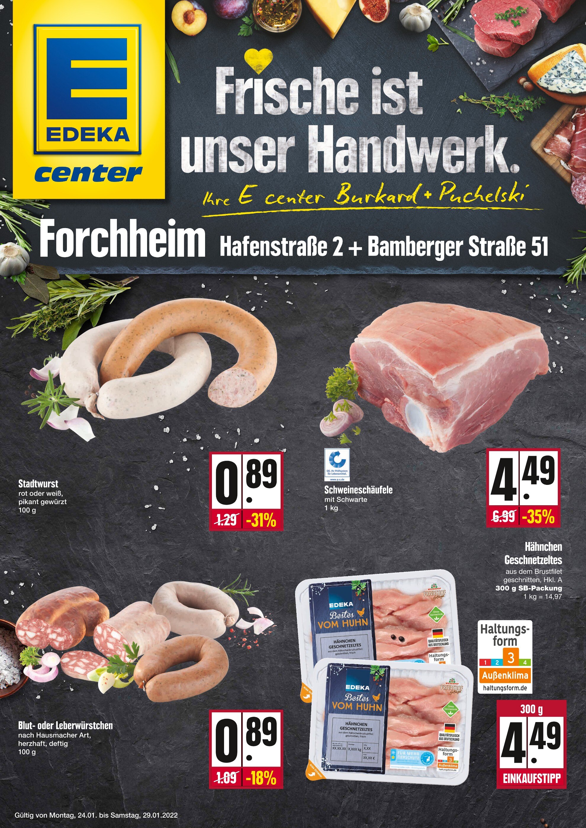 E center Prospekt für Minderleinsmühle mit 2 Seiten E center Prospekt für Minderleinsmühle: "Top Angebote!", 2 Seiten, 24.01.2022 - 29.01.2022