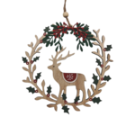 Suspension couronne avec renne bois en promo chez Maxi Bazar Suspension couronne avec renne bois dans le catalogue Maxi Bazar
