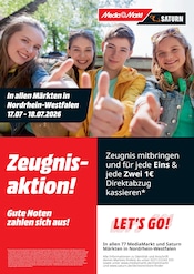 MediaMarkt Saturn Elektromärkte Prospekt der aktuellen Woche mit 1 Seite, gültig von 17.07.2026 bis 18.07.2026, in Wickede und Umgebung Aktueller MediaMarkt Saturn Elektromärkte Prospekt in Wickede und Umgebung, "Zeugnisaktion!" mit 1 Seite, 17.07.2026 - 18.07.2026