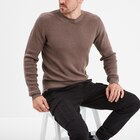 Pull avec col rond à relief taupe homme - La Halle Pull avec col rond à relief taupe homme à 19,99 € dans le catalogue La Halle