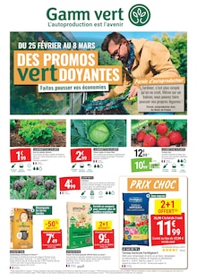 Catalogue Gamm vert à Dun-le-Palestel cette semaine, valable du 25/02/2026 au 08/03/2026 Prospectus Gamm vert à Dun-le-Palestel, "DES PROMOS vertDOYANTES Faites pousser vos économies", 4 pages de promos valables du 25/02/2026 au 08/03/2026