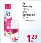 Deospray oder Deo Roll-on von Fa für 1,29 € bei Rossmann im Angebot Deospray oder Deo Roll-on von Fa im aktuellen Rossmann Prospekt