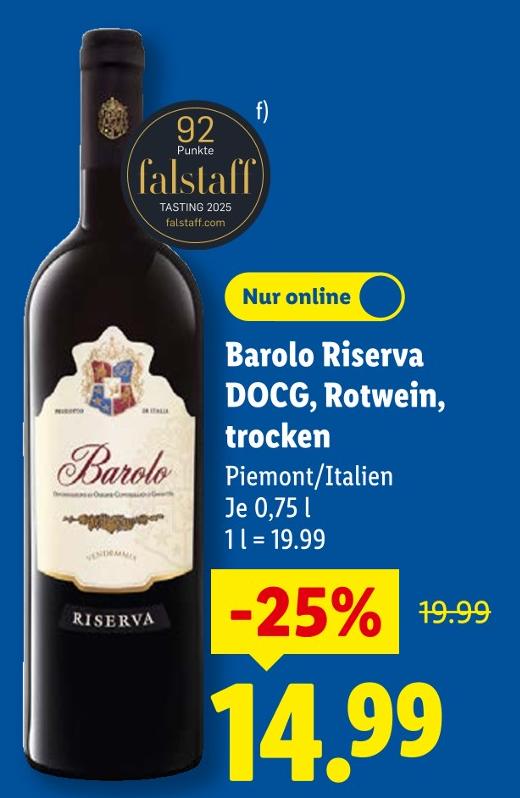 Barolo Riserva DOCG, Rotwein, trocken