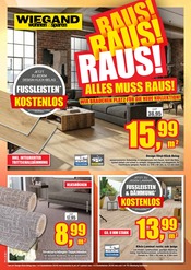 Aktueller wohnen & sparen Wiegand Prospekt mit Teppichboden, "ALLES MUSS RAUS!", Seite 1