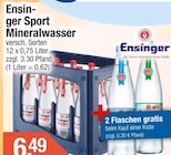Sport Mineralwasser im Getränke City Prospekt Sport Mineralwasser von Ensinger im aktuellen Getränke City Prospekt für 6,49 €