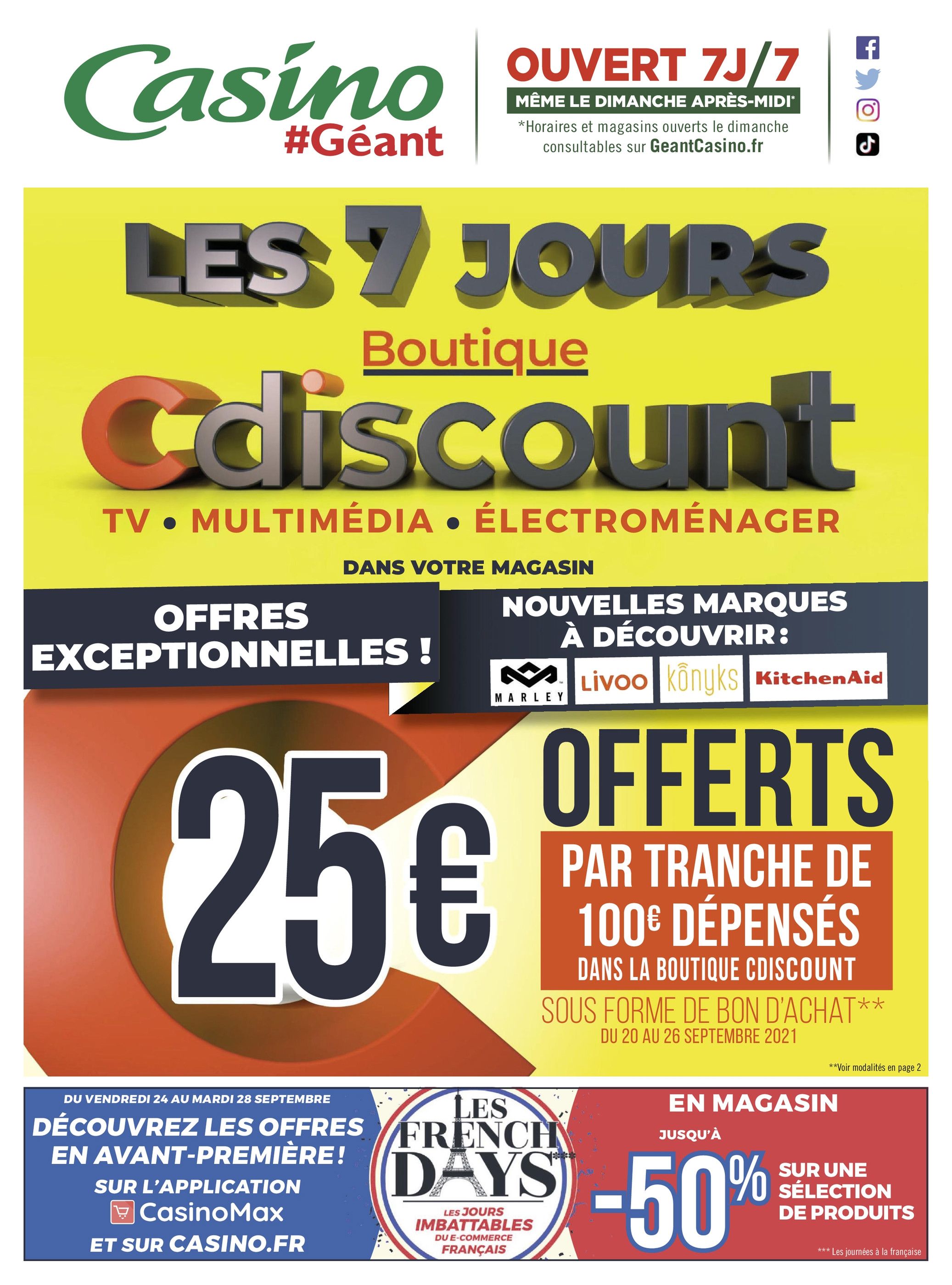 Catalogue Géant Casino à Nice, avec 4 pages Prospectus Géant Casino à Nice, "Les 7 jours boutique Cdiscount", 4 pages, 20/09/2021 - 03/10/2021
