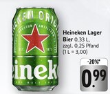 Lager Bier im Angebot bei EDEKA in Pfinztal Lager Bier Angebote von Heineken bei EDEKA Pfinztal für 0,99 €