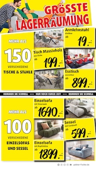 Couch im Polstermöbel Fischer Prospekt "UNSERE GRÖSSTE LAGERRLAGERRÄUMUNG" mit 14 Seiten (Fürth)