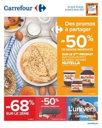 Catalogue Carrefour avec 56 pages de promos Prospectus Carrefour, "Des promos à partager", pages, 24/01/2023 - 06/02/2023