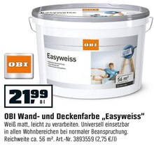 Wand- und Deckenfarbe „Easyweiss“ bei OBI in Hattingen Wand- und Deckenfarbe „Easyweiss“ im Angebot bei OBI Hattingen für 21,99 €
