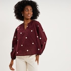 Blouse brodée col tunisien coton violet foncé femme à 19,99 € dans le catalogue La Halle