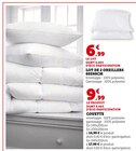 Lot de 2 oreillers 60x60cm - Super U à Rennes Lot de 2 oreillers 60x60cm en promo chez Super U Rennes à 6,99 €