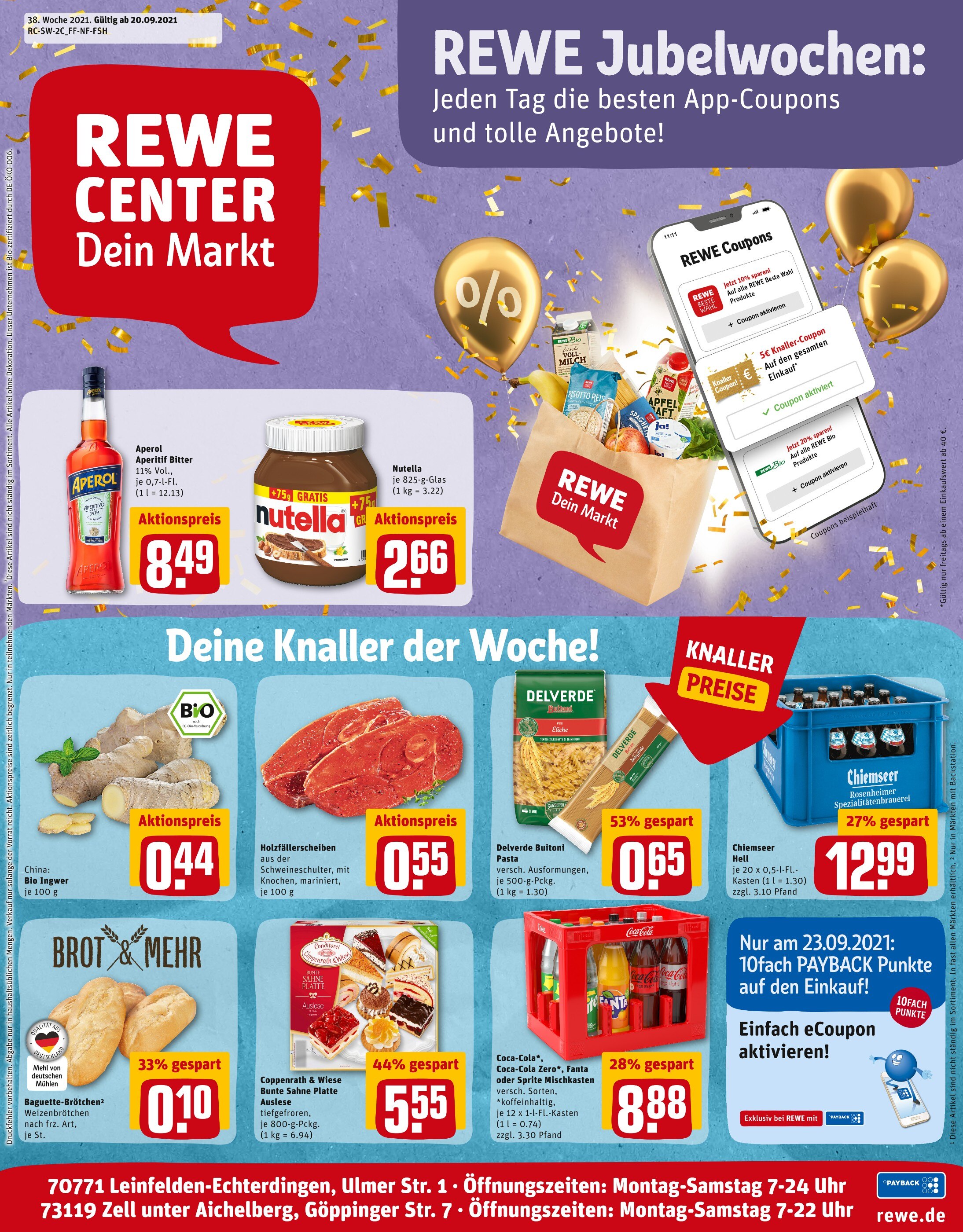REWE Prospekt für Stuttgart mit 25 Seiten REWE Prospekt für Stuttgart: "Angebote im Markt", 25 Seiten, 20.09.2021 - 25.09.2021