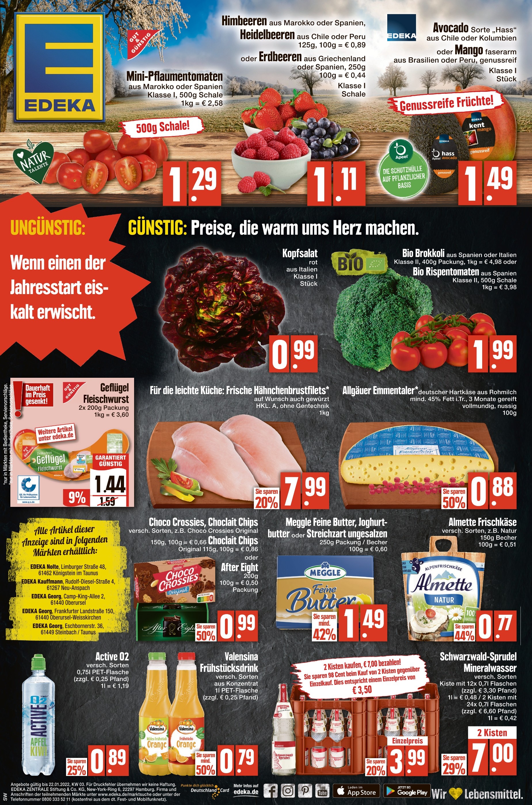 EDEKA Prospekt für Friedrichsdorf mit 1 Seite EDEKA Prospekt für Friedrichsdorf: "Top Angebote", 1 Seite, 20.01.2022 - 22.01.2022