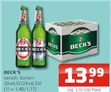 Bier im Angebot bei Getränke Oase in Kamen Bier Angebote von BECK'S bei Getränke Oase Kamen für 13,99 €