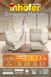 Aktueller Möbel Inhofer Möbel & Einrichtung Prospekt in Schonach und Umgebung, "Exklusive Marken" mit 20 Seiten, 19.09.2025 - 11.10.2025