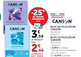Bloc 20 feuilles A4 - CANSON dans le catalogue Super U