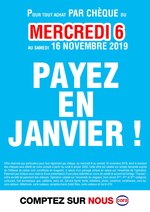 Catalogue Cora "Payez en janvier !", 1 pages, à Arcueil, 06/11/2019 - 16/11/2019 Prospectus Cora "Payez en janvier !", 1 pages, à Arcueil, 06/11/2019 - 16/11/2019