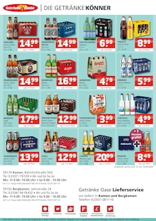 Bier im Getränke Oase Prospekt "Aktuelle Angebote" mit 2 Seiten (Kamen)