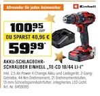 Akku-Schlagbohr-Schrauber „TE-CD 18/44 LI-I“ Angebote von Einhell bei OBI Solingen für 59,99 €