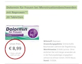 Dolormin für Frauen bei Menstruationsbeschwerden mit Naproxen 1/2 20 Tabletten bei LINDA im Berlin Prospekt für 8,99 €