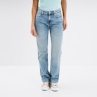Promo Jeans straight 5 poches coton Creeks denim double stone femme à 29,99 € dans le catalogue La Halle à Verdun