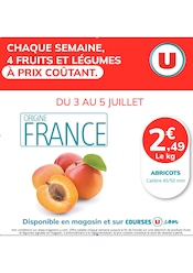 Prospectus U Express à Notre-Dame-de-Riez, "CHAQUE SEMAINE, 4 FRUITS ET LÉGUMES À PRIX COÛTANT", 1 page de promos valables du 03/07/2025 au 05/07/2025