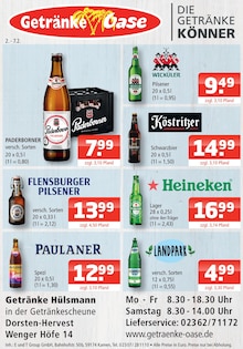 Bier im Getränke Oase Prospekt "Aktuelle Angebote" mit 1 Seiten (Marl)