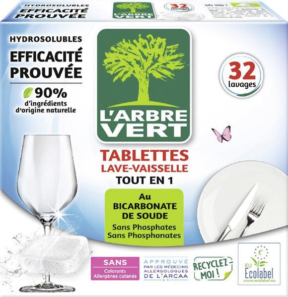 Tablettes Lave Vaisselle Tout En 1 Ecolabel 90% d’ingrédients d’origine naturelle*