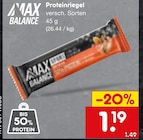 Proteinriegel im Angebot bei Netto Marken-Discount in Wuppertal Proteinriegel Angebote von MAX BALANCE bei Netto Marken-Discount Wuppertal für 1,19 €