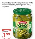Knax Gewürzgurken oder Sticksi im Angebot bei GLOBUS in Rostock Knax Gewürzgurken oder Sticksi Angebote von Hengstenberg bei GLOBUS Rostock für 1,99 €