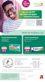 mea - meine apotheke Apotheken Prospekt der aktuellen Woche mit 4 Seiten, gültig von 01.06.2026 bis 30.06.2026, in Schmelz und Umgebung Aktueller mea - meine apotheke Apotheken Prospekt in Schmelz und Umgebung, "Unsere Juni-Angebote" mit 4 Seiten, 01.06.2026 - 30.06.2026