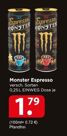 Monster Espresso bei famila Nordost in Bad Salzuflen Monster Espresso im Angebot bei famila Nordost Bad Salzuflen für 1,79 €