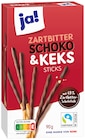 Zartbitter Schoko & Keks Sticks im REWE Prospekt Zartbitter Schoko & Keks Sticks von ja! im aktuellen REWE Prospekt für 1,29 €