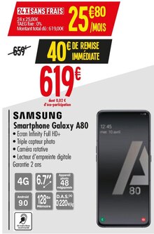 Smartphone galaxy a80 - Carrefour à Quimper Smartphone galaxy a80 en promo chez Carrefour Quimper à 619,00 €