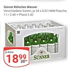 Kölsches Wasser im Angebot bei GLOBUS in Pulheim Kölsches Wasser Angebote von Sünner bei GLOBUS Pulheim für 18,99 €
