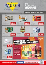 Getränkefachmarkt Rausch Prospekt für Wettenberg, Hess und Umgebung: „DIE GETRÄNKEKÖNNER“, 2 Seiten, 27.10.2025 - 08.11.2025
