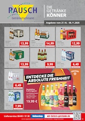 Getränkefachmarkt Rausch Getränkemärkte Prospekt der aktuellen Woche mit 2 Seiten, gültig von 27.10.2025 bis 08.11.2025, in Gießen und Umgebung Aktueller Getränkefachmarkt Rausch Getränkemärkte Prospekt in Gießen und Umgebung, "DIE GETRÄNKEKÖNNER" mit 2 Seiten, 27.10.2025 - 08.11.2025