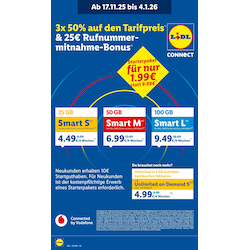 3x 50% auf den Tarifpreisff) & 25€ Rufnummer- mitnahme-Bonusff)