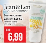 Sonnencreme Gesicht LSF 50+ im Angebot bei Kaufhaus Stolz in Flensburg Sonnencreme Gesicht LSF 50+ Angebote von Jean & Len bei Kaufhaus Stolz Flensburg für 6,99 €