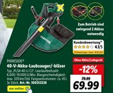40-V-Akku-Laubsauger/-bläser Angebote von PARKSIDE bei Lidl Saarbrücken für 69,99 €
