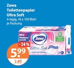 Toilettenpapier im V-Markt Prospekt Toilettenpapier Ultra Soft von Zewa im aktuellen V-Markt Prospekt für 5,99 €