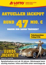 LOTTO Bayern Prospekt für Schwabmünchen mit 2 Seiten LOTTO Bayern Prospekt für Schwabmünchen: "Aktueller Jackpot rund 47 Mio. €", 2 Seiten, 22.06.2021 - 25.06.2021