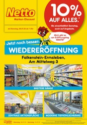 Netto Marken-Discount Discounter Prospekt der aktuellen Woche mit 6 Seiten, gültig von 08.07.2025 bis 12.07.2025, in Endorf und Umgebung Aktueller Netto Marken-Discount Discounter Prospekt in Endorf und Umgebung, "Wiedereröffnung - 10% auf ALLES" mit 6 Seiten, 08.07.2025 - 12.07.2025